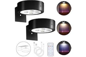 KANDICYAR Rechargeable Battery Picture Light, Led Painting Light with Remote Control Dimmable & Timer, 3 Lighting Modes Magnetic Art Display Light for Paintings, Wireless Wall Decor Puck Light, Black, Pack of 2