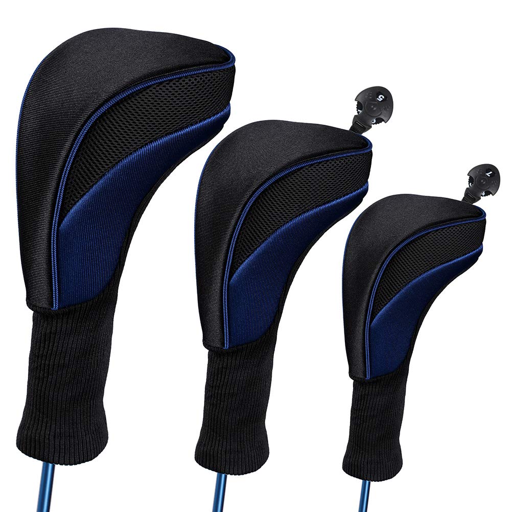 Club Cover Set, 3pcs Nylon Mesh Wood Club Head Covers for 1, 3, 5 Fairway Woods, Interchangeable Club Headcover, Protective and Convenient for Clubs
