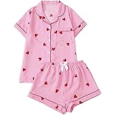 Milumia Women's Two Piece Pajama Set Heart Print Striped Short Sleeve Sleepwear with Shorts