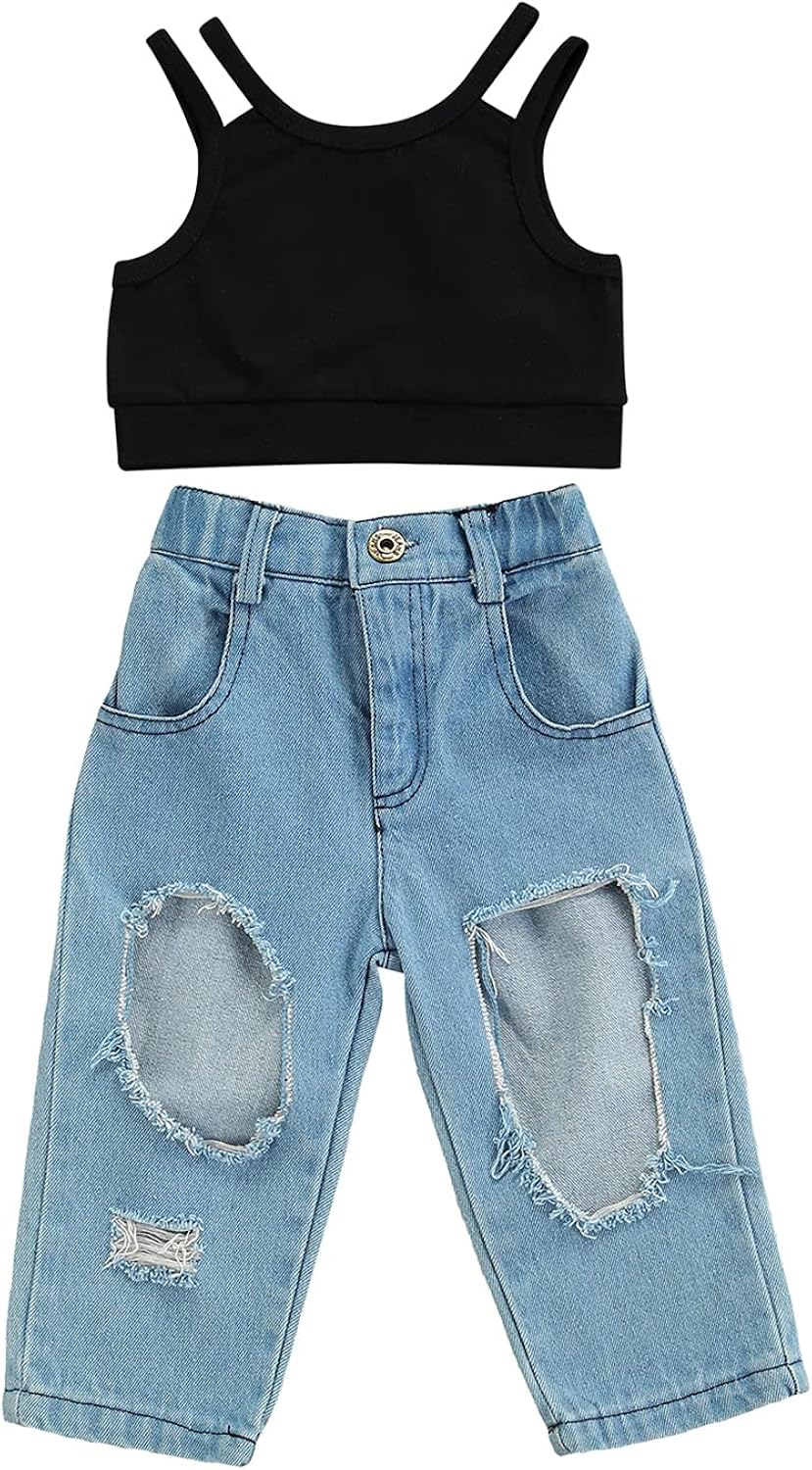 Lefyira Toddler Baby Girl Jeans Outfits Off Shoulder Tube