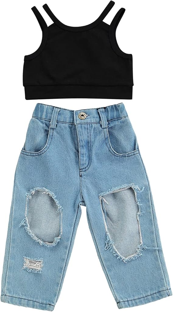 Lefyira Toddler Baby Girl Jeans Outfits Off Shoulder Tube