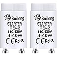 Saillong 2 Pack White Fluorescent Starter for Use with 4-40W Preheat Fluorescent Lamps, CE Certified Fluorescent Tube Neon Starter Use in 110-130V (F S-2/s2)