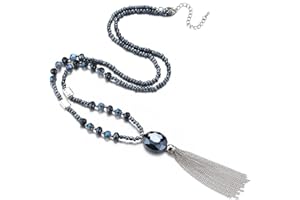 BULINLIN Boho Beaded Long Necklaces for Women Chunky Bead Pendant Necklace with Crystal Tassel Costume Jewelry Gifts for Her