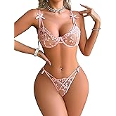 Avidlove Sexy Valentine's Lingerie for Women Underwire Lingerie Set Cute Push Up Embroidered Bra and Panty Set