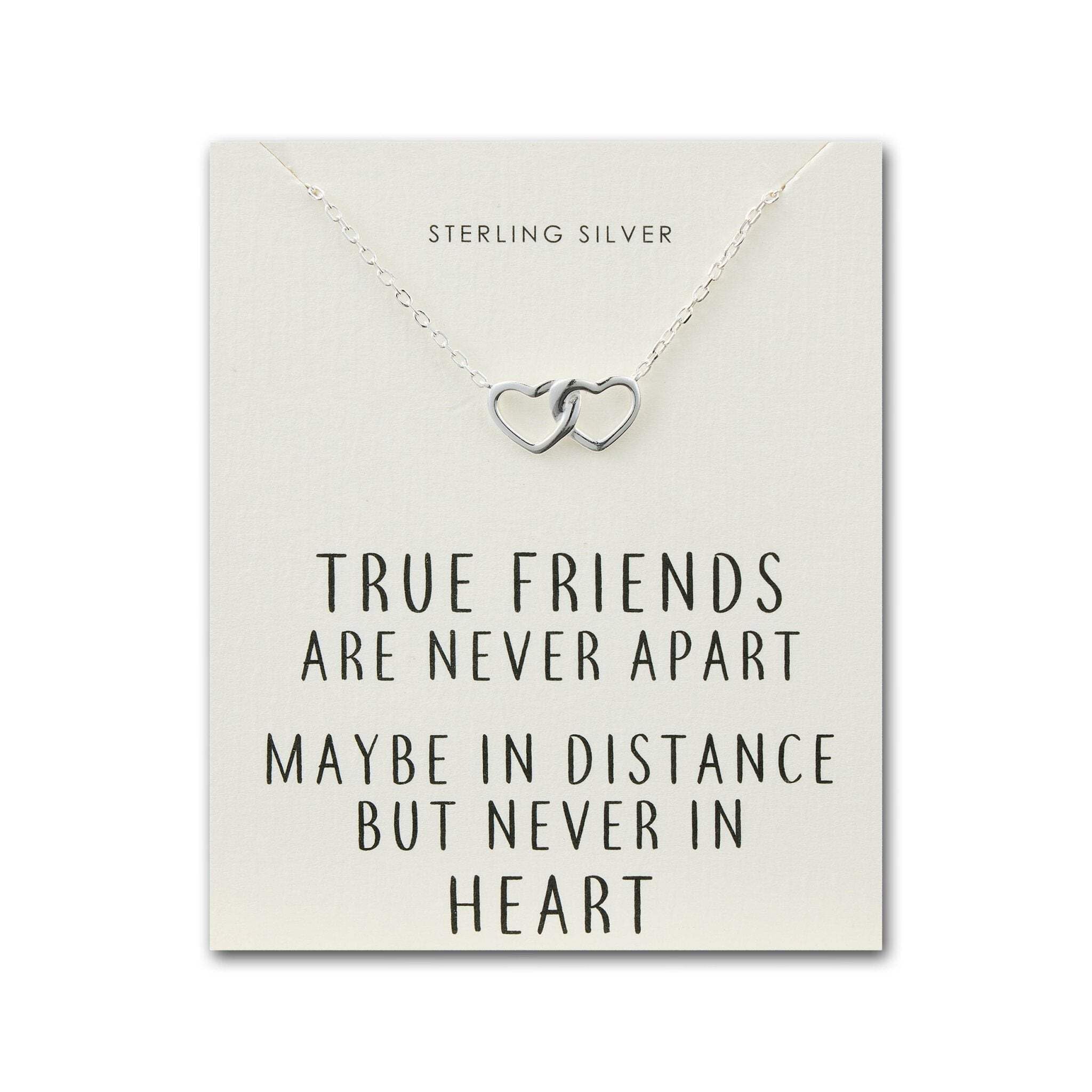 Philip Jones Sterling Silver True Friends Heart Link Necklace with Quote Card
