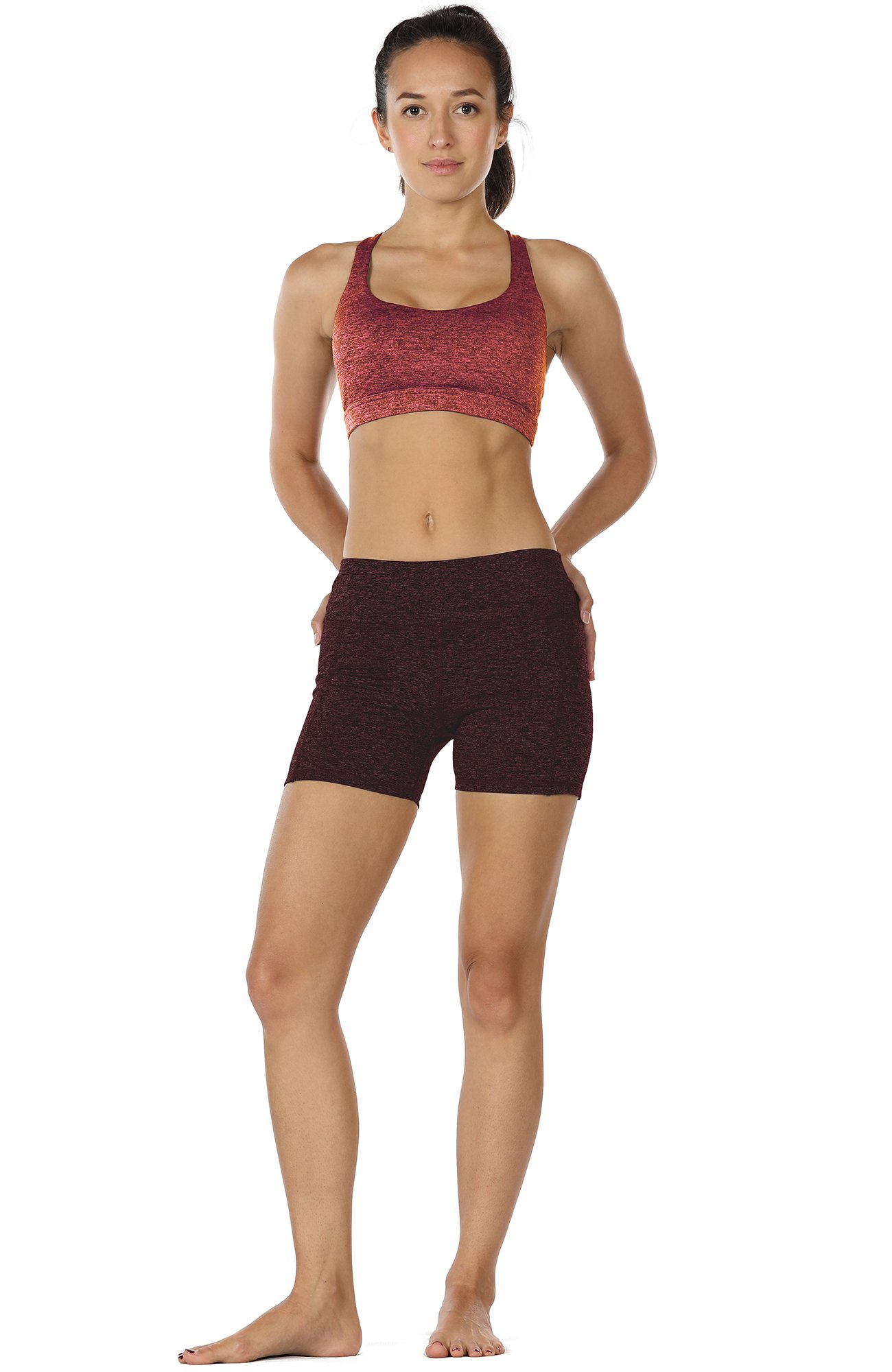 icyzone Workout Running Shorts For Women - Yoga Exercise Lounge Athletic Activewear Compression Shorts With Pockets & Drawstring (M, Wine)