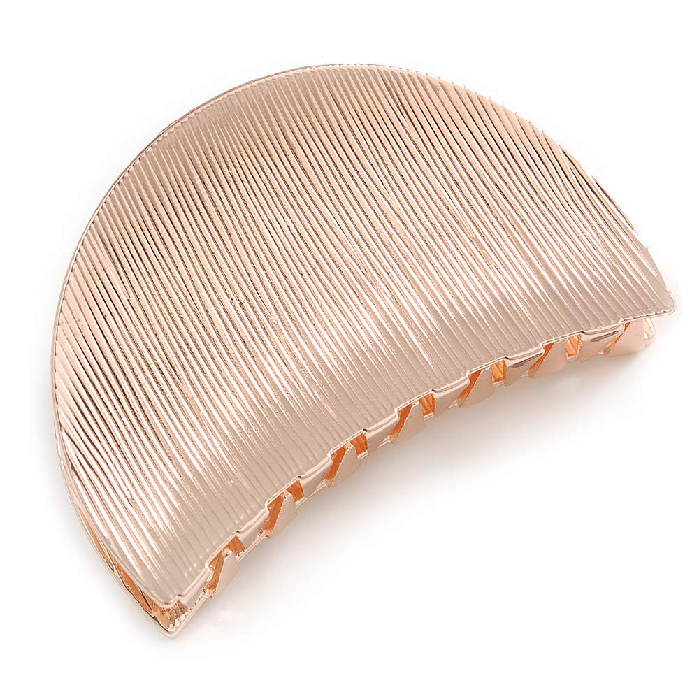Rose Gold Tone Metal Scratched Crescent Hair Claw/Clamp - 60mm Across