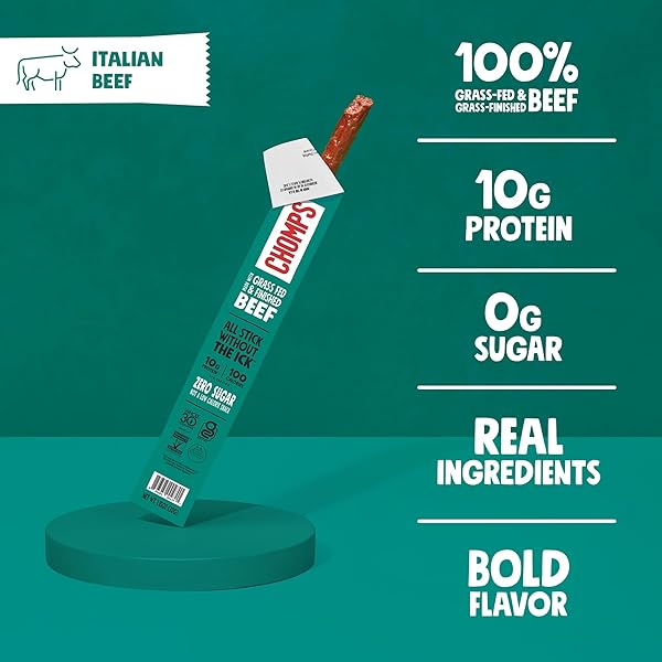 CHOMPS ITALIAN STYLE GRASS-FED BEEF STICK, 1.15 OZ, KETO, PALEO, WHOLE30, SUGAR FREE, LOW CARB SNACK