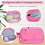 Alyvisun Large Capacity Pencil Case 3 Compartments Pink with Handle view 3