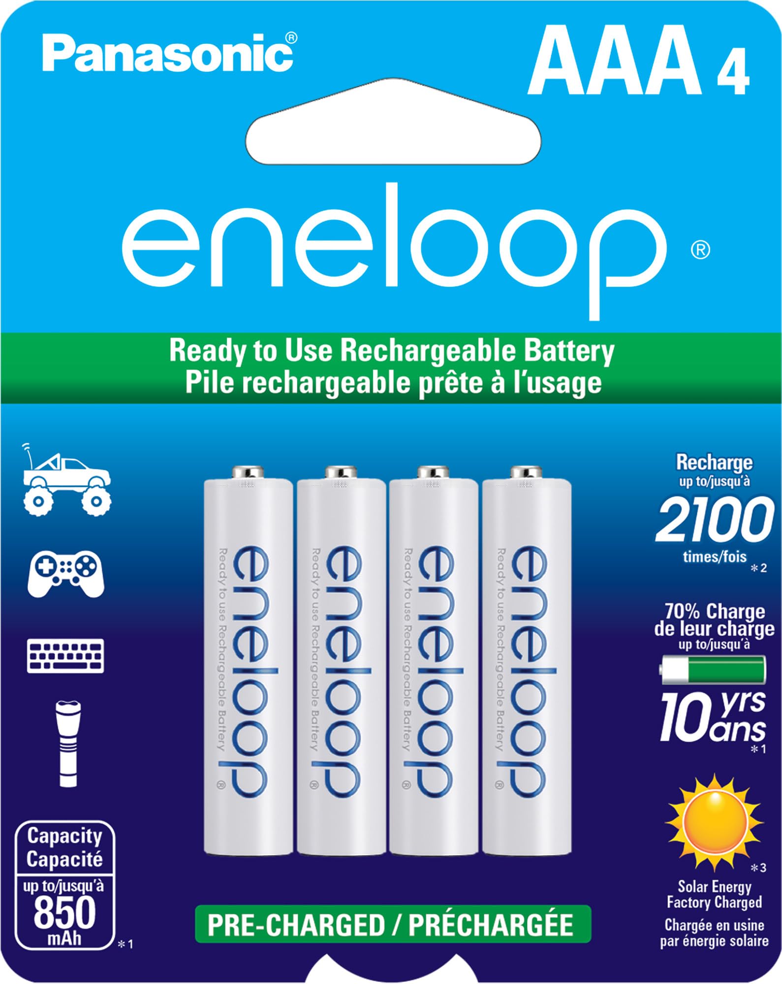 Photo 1 of Eneloop Panasonic BK-4MCCA4BA AAA 2100 Cycle Ni-MH Pre-Charged Rechargeable Batteries, 4-Battery Pack