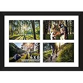 Lacopgr 4"x6" Photo Collage Frame 4 Openings, 9.5"x13.5" Multi Picture Frame Collage Wall Decor Wooden, Black Frame with White Mat, Wood