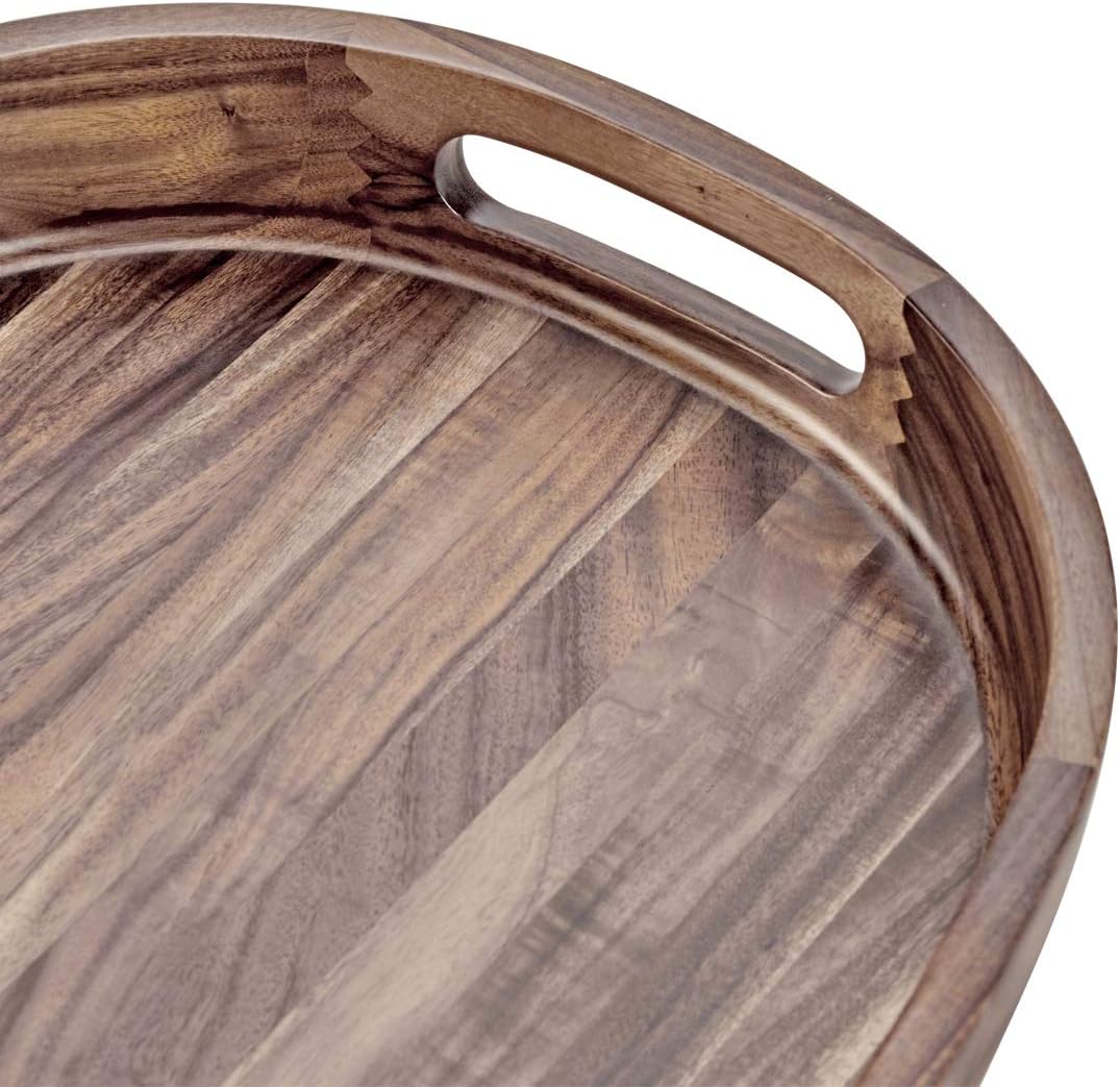 Wooden Serving Tray - Oval Acacia Wood Decorative Tray with Handles for Parties and Breakfast in Bed or on Ottomans - 17 x 11.75 x 2 Inches: Home & Kitchen