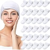Hoteam 30 Pack Spa Headband Facial Esthetician Hair Wrap for Women Adjustable Makeup Sports Shower Stretch Towel with Tape(White)