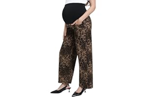 Yornobly Women's Maternity Jeans Leopard Print Wide Leg Jeans Over Belly Comfy Stretch Trendy Loose Denim Pants,S-XXL