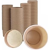 DHG PROFESSIONAL 250 Sets Kraft Paper Food Containers With Vented Lids, To Go Hot Soup Bowls, Disposable Ice Cream Cups - Kraft