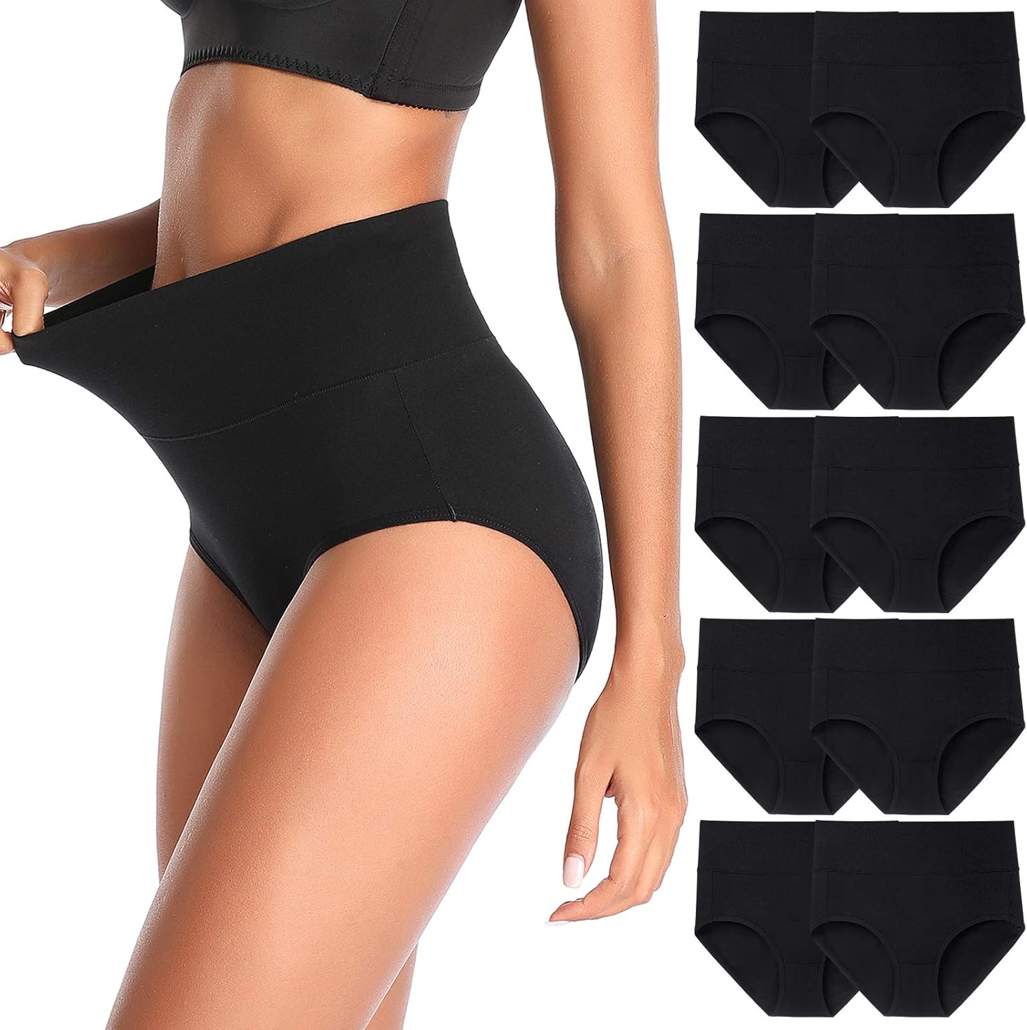 QOVOQ Women's High Waisted Full Coverage Underwear, Ladies Soft Cotton