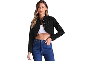 Allegra K Denim Jacket for Women's 2025 Casual Collared Long Sleeve Crop Jean Jackets