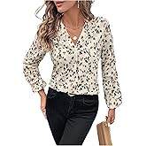 SweatyRocks Women's V Neck Long Sleeve Print Blouses Spring Dressy Casual Shirts Top