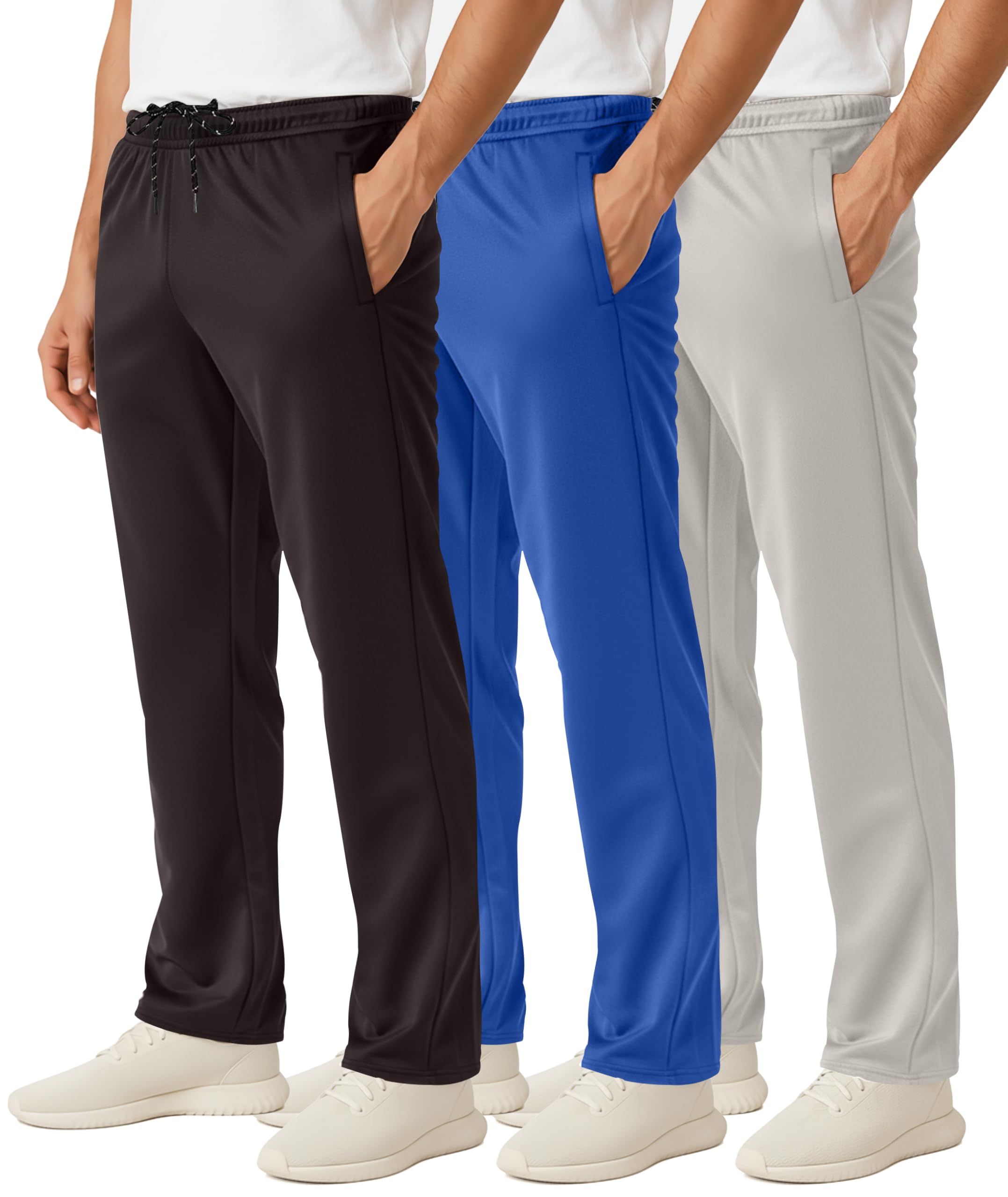 Photo 1 of ***BLACK IS M AND BLUE AND GRAY ARE XXL***Real Essentials 3 Pack: Men's Mesh Athletic Gym Workout Lounge Open Bottom Sweatpants with Pockets (Available in Big & Tall)-