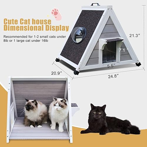 Deblue Outdoor Cat House for Feral Cats, Weatherproof Wooden Cat