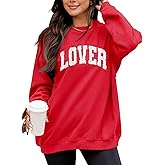 LETSEE Womens Valentine Crewneck Sweatshirt Letter Chenille Patch Long Sleeve Pullover Tops Oversized Clothes