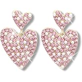 Valentines Day Earrings Gifts for Her Red Heart Valentines Earrings Outfit Women Sparkly Rhinestone CZ Red Love Heart Earring Dangling Jewelry Gifts