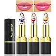 Yeweian 3Pcs Jelly Clear Crystal Flower Lipstick Set, Magic PH Temperature Color Changing Lipstick Lip Gloss, Natural Moisturizing Lip Balm Korean Labiales Magicos Lip Gloss Lip Tinted Stain Makeup