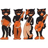Beistle 4 Piece VINTAGE Halloween Decorations Scat Cat Band Cardstock Paper Cut Out Wall Decorations