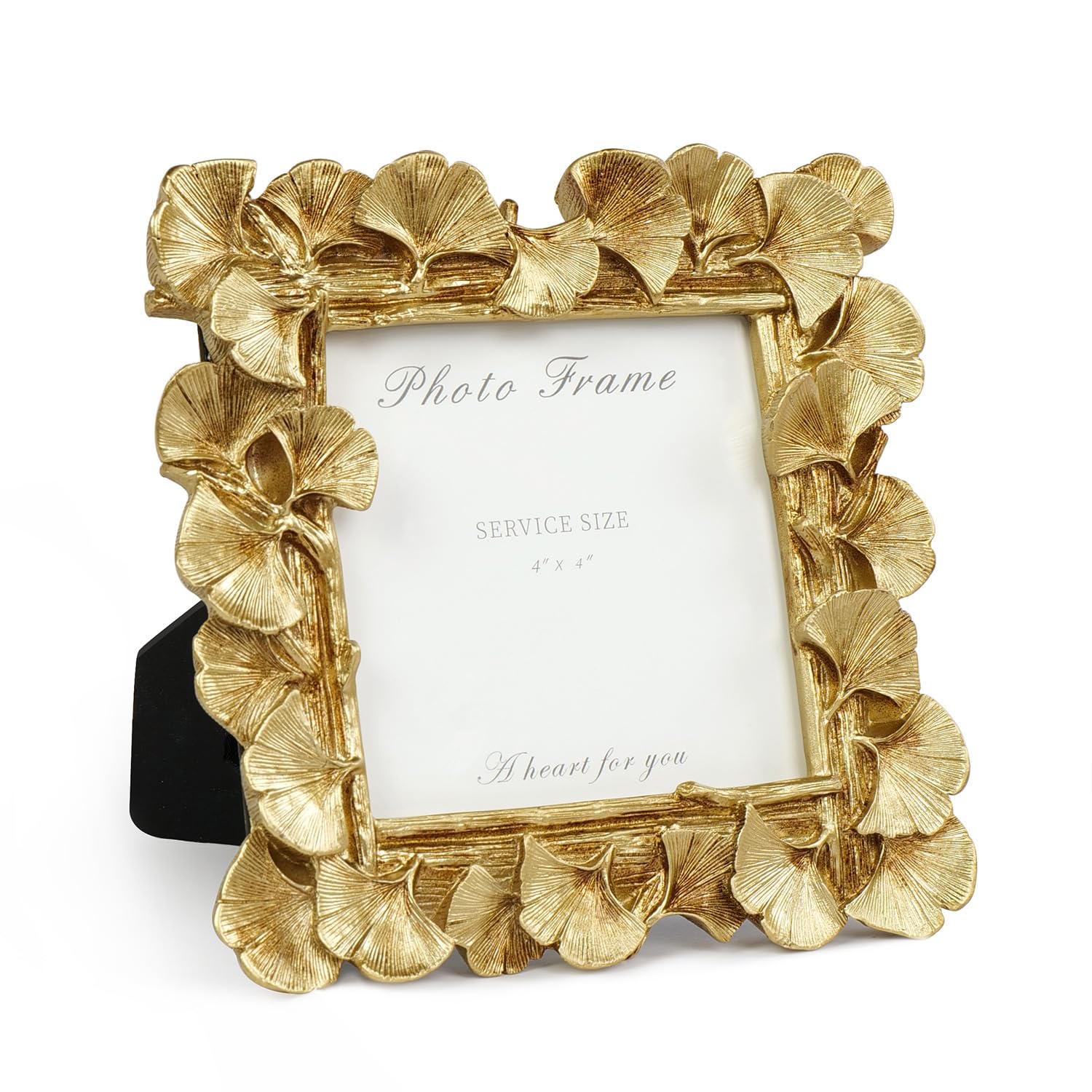 Photo 1 of Cuspin 4x4 Picture Frame Small Gold Frames, Vintage Ornate Leaf Textured Hand-Crafted Resin with Glass Front, Antique Photo Frame for Tabletop Display, Retro Design Home Decor
