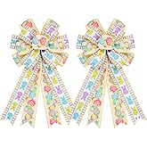 CRAFLOX Easter Bow Decorations, 2 Pcs Easter Egg Bunny Ribbon Bows for Wreaths, Spring Tree Topper Bows Decor, Spring Tree Bows Decorations for Home