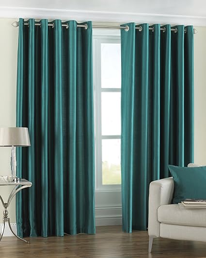 Riva Paoletti Fiji Ringtop Eyelet Curtains Pair Teal Blue