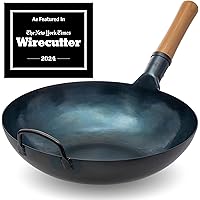 YOSUKATA 34 cm Blue Carbon Steel Wok Pan – Pre-Seasoned Flat Bottom Wok Compatible with open fire, gas, electric, ceramic ind