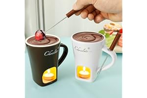 2 Pcs Chocolate Fondue Mugs, Chocolates Melting Hot Pot Set with Forks, Fondue Cups Tealight, Fondue Bliss Hot Pot Forks, Cer
