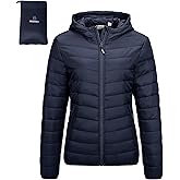 Outdoor Ventures Women's Packable Lightweight Full-Zip Puffer Jacket with Hood Quilted Winter Coat