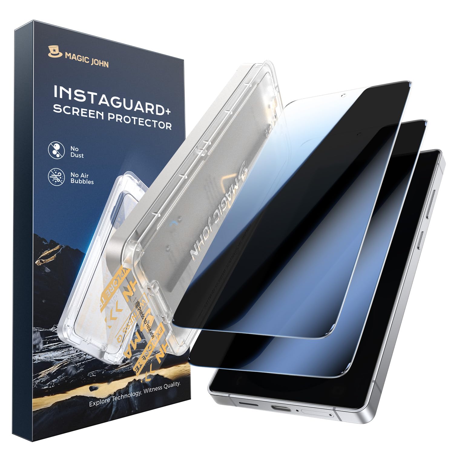 MAGIC JOHN 2PACK 3rd Gen for Samsung Galaxy S26 Privacy Screen Protector, Anti-Spy, One-Pull Easy Install, Smooth Touch, Auto-Align Screen, Support Fingerprint Unlock, 9H Glass, Anti-Scratch