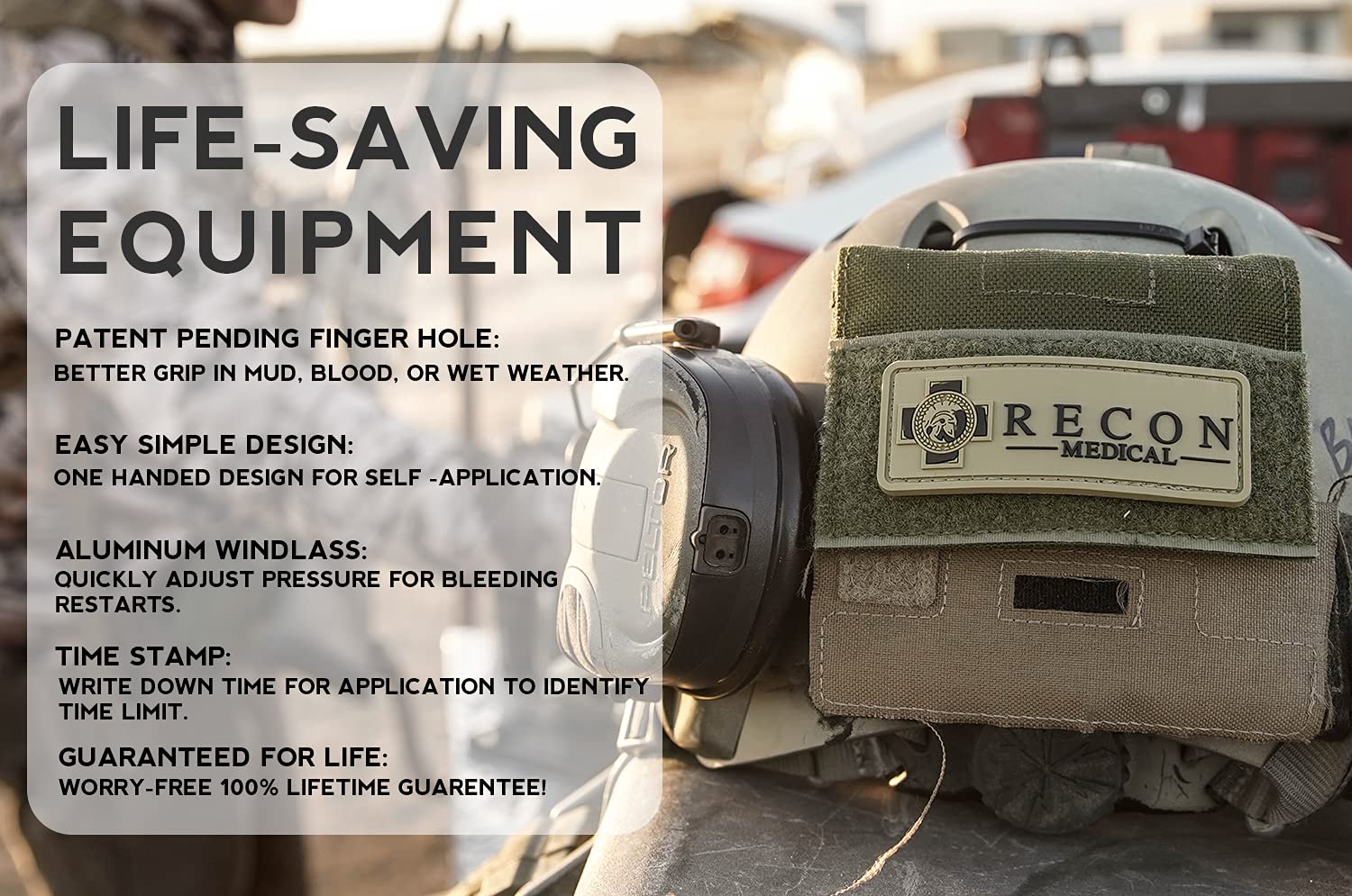 Tourniquet - (Black) Recon Medical Gen 3 Mil-Spec Kevlar Metal Windlass Aluminum First Aid Tactical Swat Medic Pre-Hospital Life Saving Hemorrhage Control Registration Card 2 Pack: Industrial & Scientific