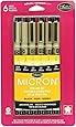 Sakura Pigma 30062 Micron Blister Card Ink Pen Set, Black, Ass't Point Sizes 6CT Set