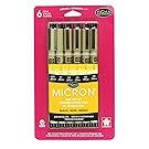 Sakura Pigma 30062 Micron Blister Card Ink Pen Set, Black, Ass't Point Sizes 6CT Set