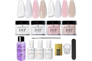 MYSTER ROSEY Dip Powder Nail Kit Starter, All Season Nude Skin Glitter 4 Colors Dipping Powder Liquid Set Recycling Tray with Base & Top Coat Activator for French Nail Art Manicure Salon DIY at Home
