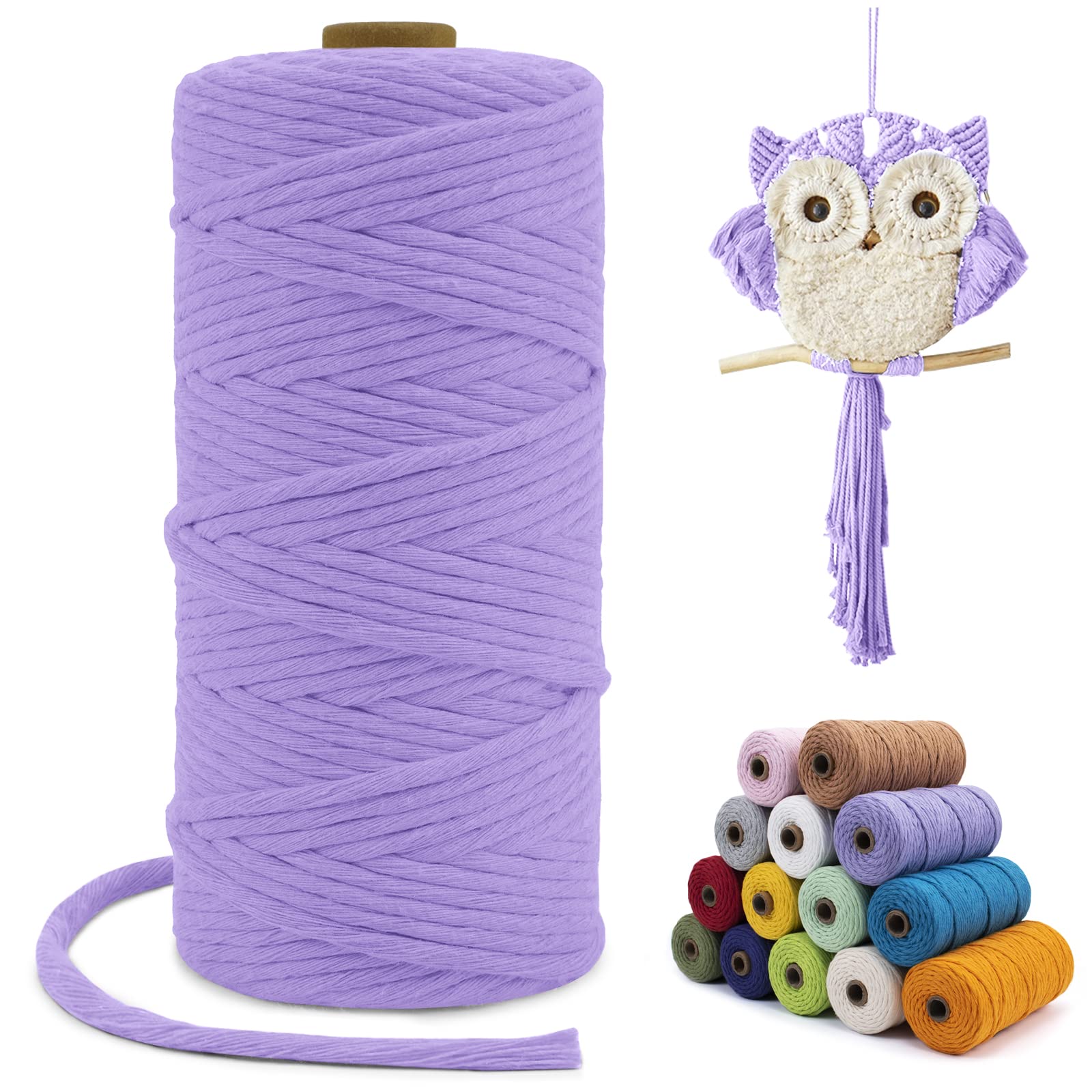 LEREATI Macrame Cord 3mm x 100m, Single Strand Thick Macrame Rope Yarn Natural Cotton Cord, Craft Macrame String for Plant Hanger, Wall Hanging, Knitting, DIY, Home Decorations (Light Purple) — image 1
