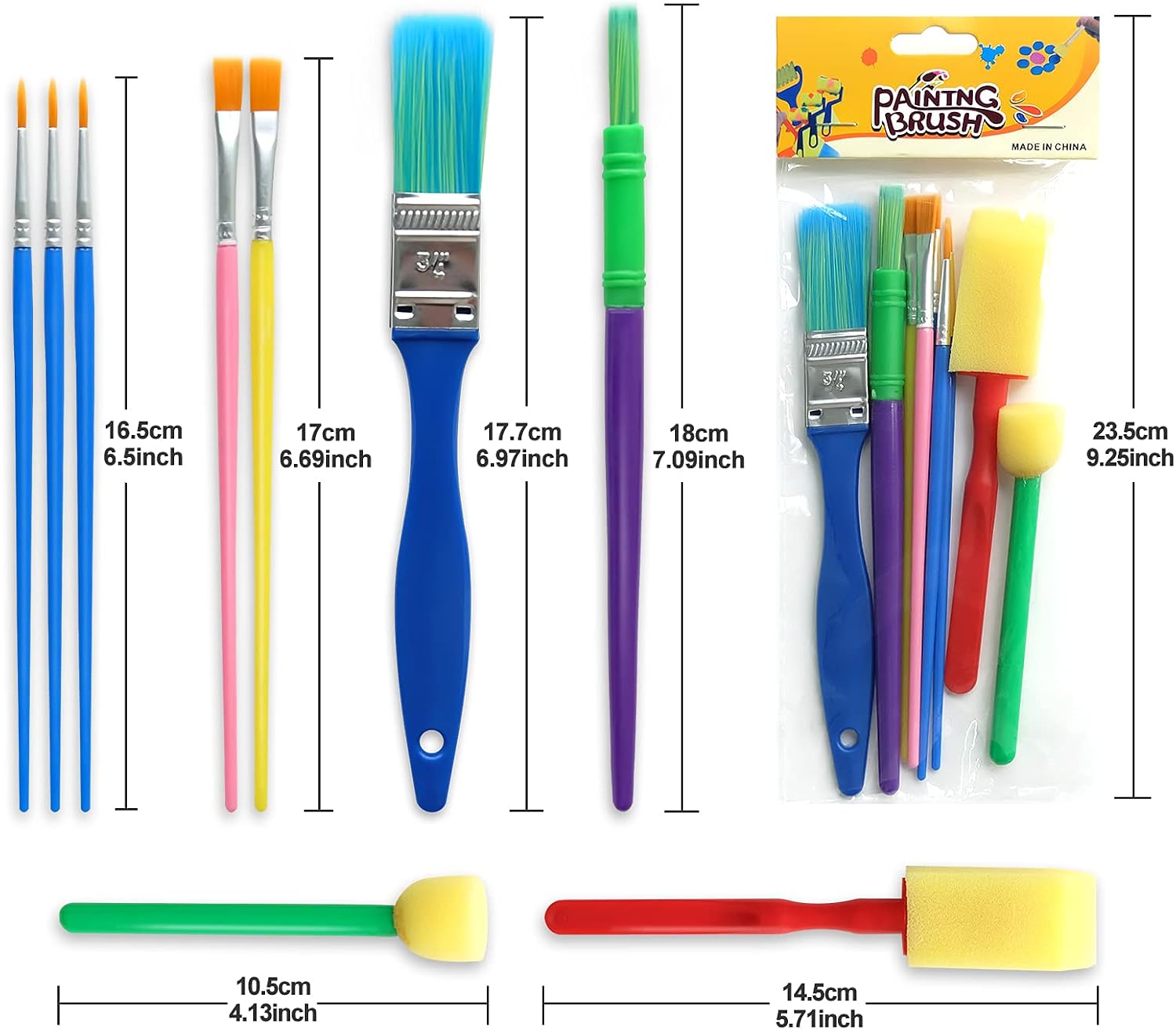 Hanyousheng Kids Paint Brushes, Colorful Paint Brushes, 9 Pcs Childrens Paint Brushes Set, 2 Sponge Paint Brushes - Image 3