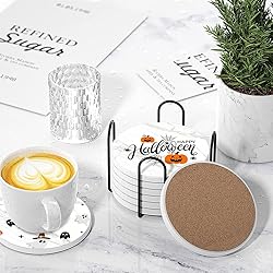 Halloween Drink Absorbent Coasters with Holder Set