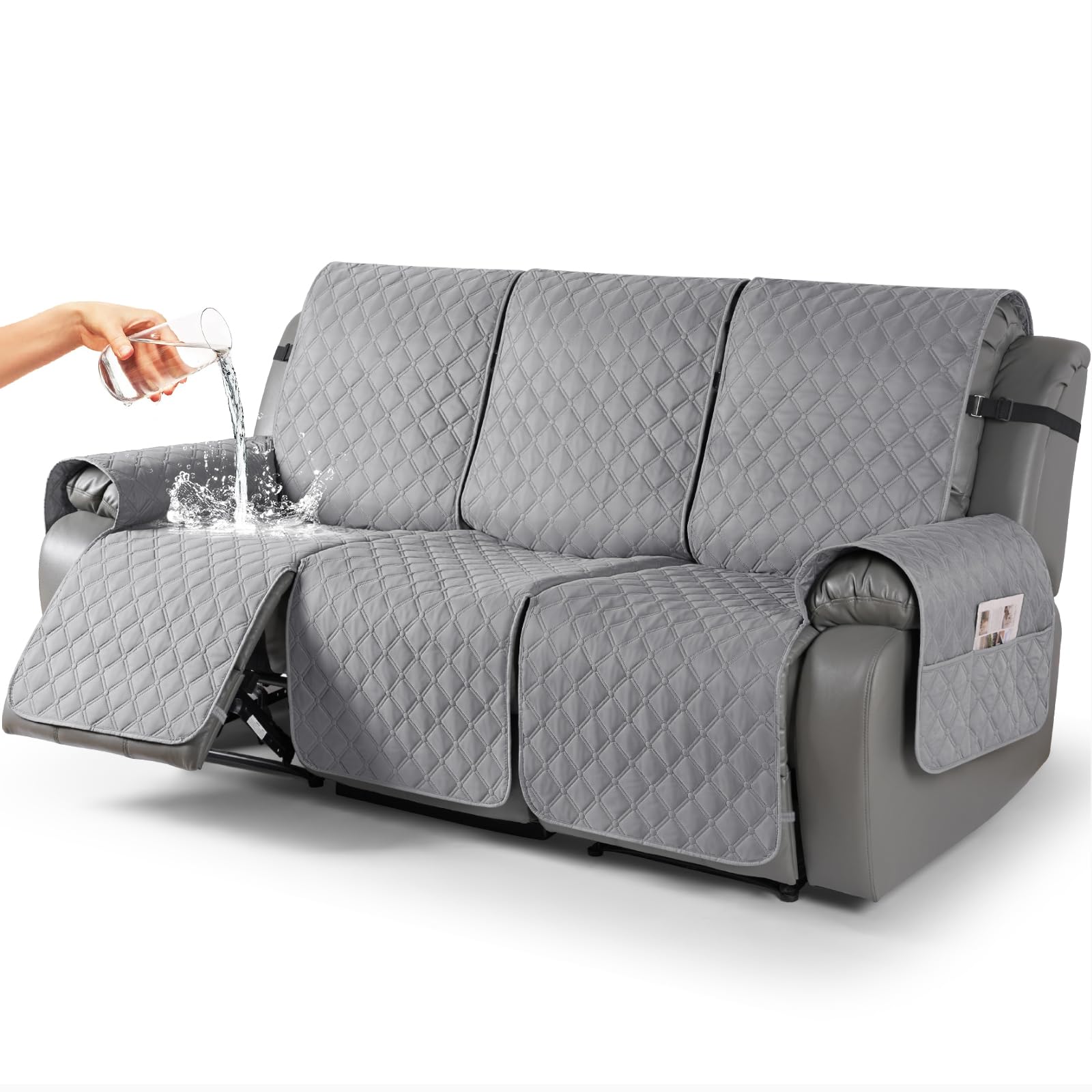 Photo 1 of TAOCOCO 100% Waterproof Recliner Covers, Recliner Sofa Covers with Leg Straps, Reversible Recliner Couch Cover for Reclining Chair, Washable Couch Protector for Pets Kids(3 Seater, Light Gray)