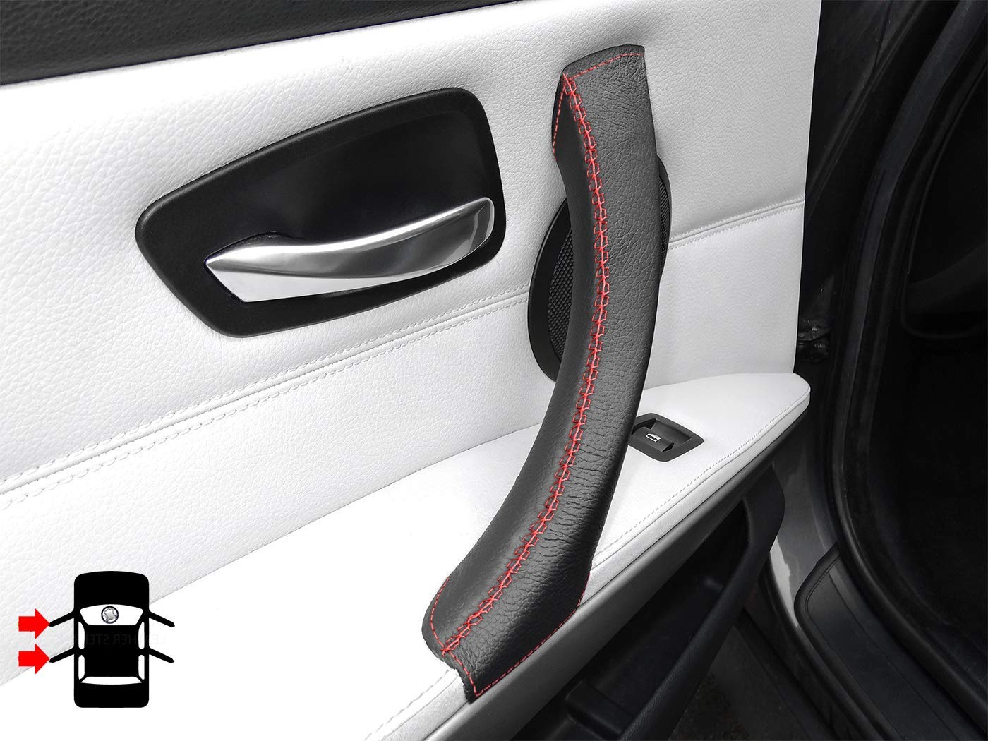 3 Series E90 E91 Black Leather Door Handle Interior With Red Trim - 335d Accessories
