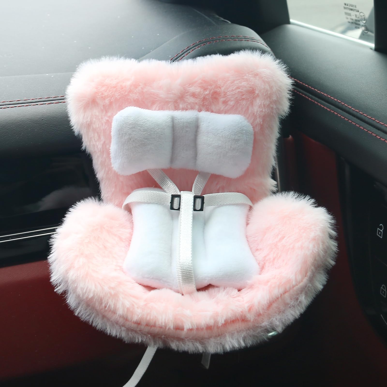 Photo 1 of Doll Car Seat Compatible with Labubu, Chair for 10-17cm Dolls - Adjustable Safety Strap, Air Vent Clip & Desktop Stand, Soft Cushion, Cute Car Ornament Gift for Collectors & Fans (Pink)