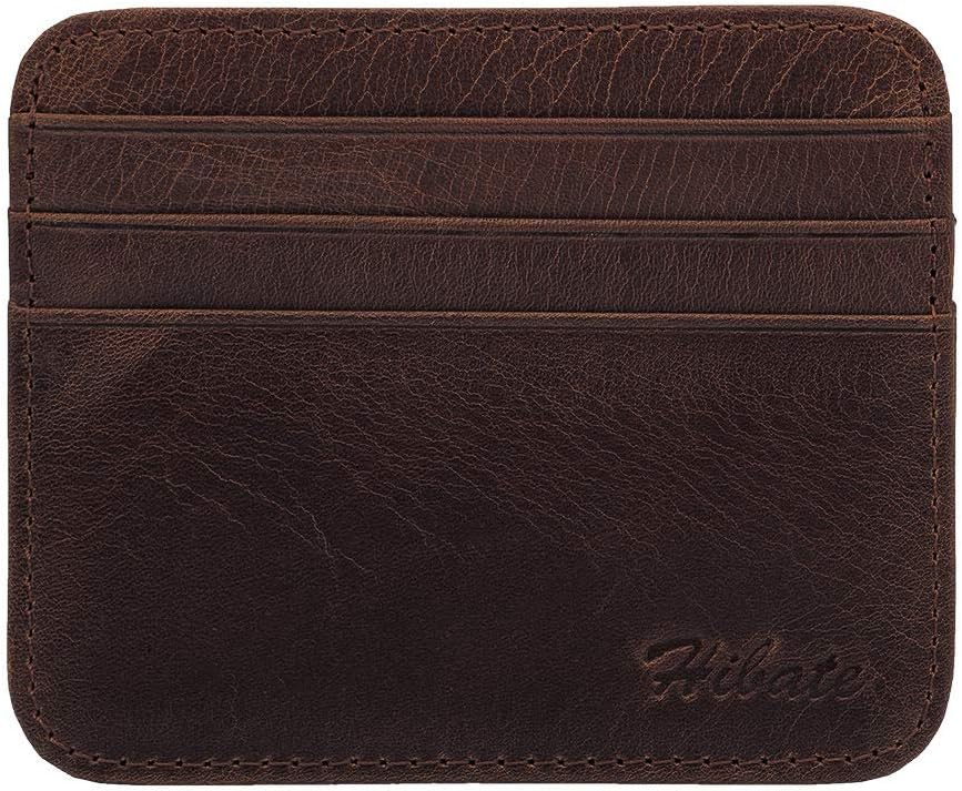Hibate Vintage-Style Men's Slim Leather Front Pocket Wallet Case Credit Card Holder - Deep_Brown