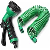 Coil Hose 25FT EVA Garden Hose with Brass Connector | 7 Pattern Spray Nozzle, Flexible No Kink, Lightweight Design, Car Washing, Plant Watering