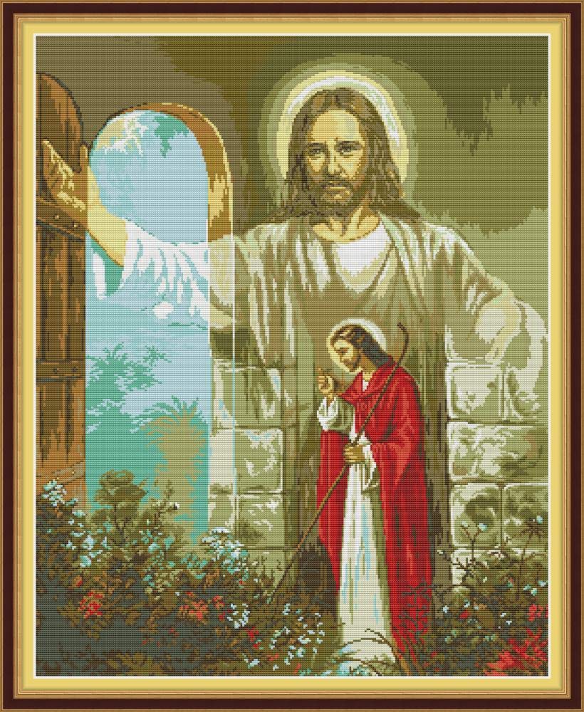 WOWDECOR Cross Stitch Embroidery Kits for Adults Kids, Religious Character Jesus God 11CT Stamped DIY DMC Needlework Easy Beginners