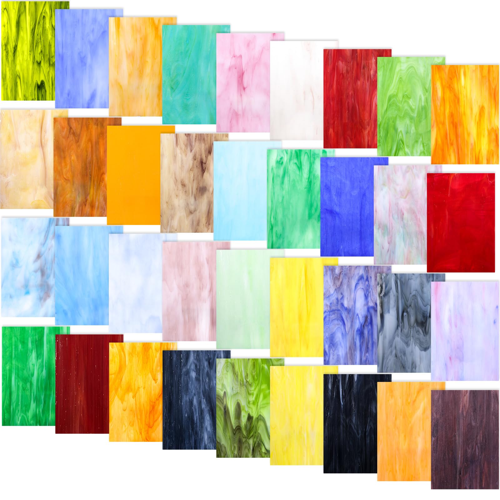 36 Sheets Opaque Stained Glass Bulk Variety Pack, 4 x 6 Inch Mosaic Glass Tiles for Crafts, Assorted Colors Cathedral Art Glasses Sheets for Stained Glass Making Projects