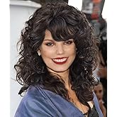 GNIMEGIL Natural 80s Wig Women Short Curly Wigs For Women Soft Mix Brown Big Curly Wig With Bangs Afro Kinky Curls High Temperature Synthetic Fiber African American Hairstyle